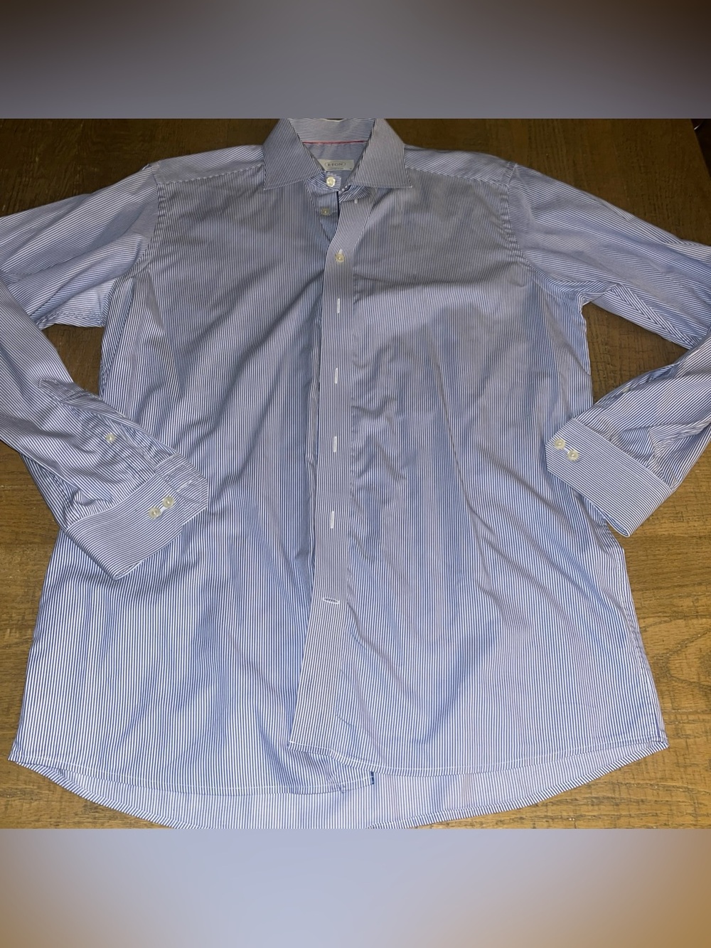 Eton Men’s 41 / 16 Blue & White Striped Long Sleeve Dress Shirt